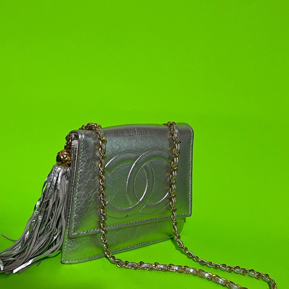 Silver Quilted Chain Shoulder Bag with Tassel super soft and cute